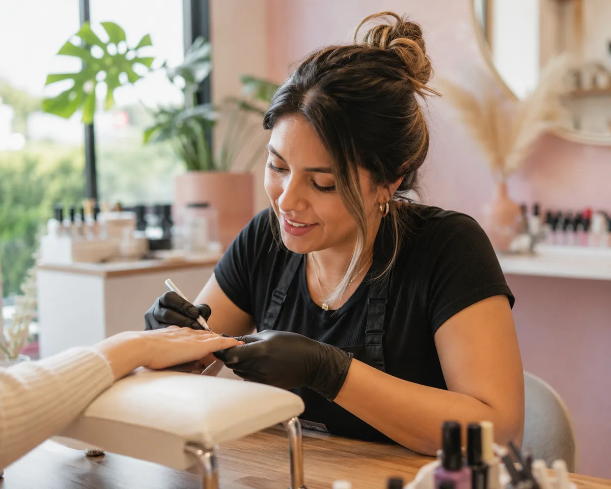 Dueña de salón de belleza atendiendo en su estudio